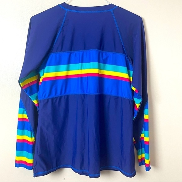 Long Sleeve Swim Shirt with Built-In Bra – Size 2XL – Blue & Rainbow - Picture 2 of 6